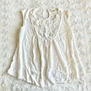 Max Studio Tank Top Womens XS Ivory Lace Boho Coquette Cottagecore Flowy Fairy